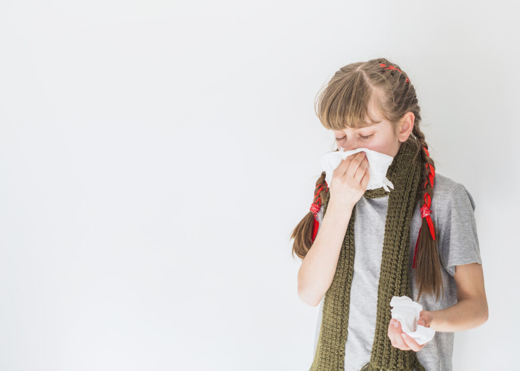 Girl Cover her nose while coughing